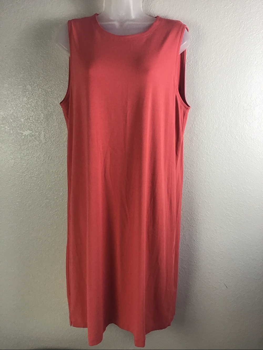 Eileen Fisher Viscose Jersey Crew Neck Tank Dress Coral Size L Petite NWT